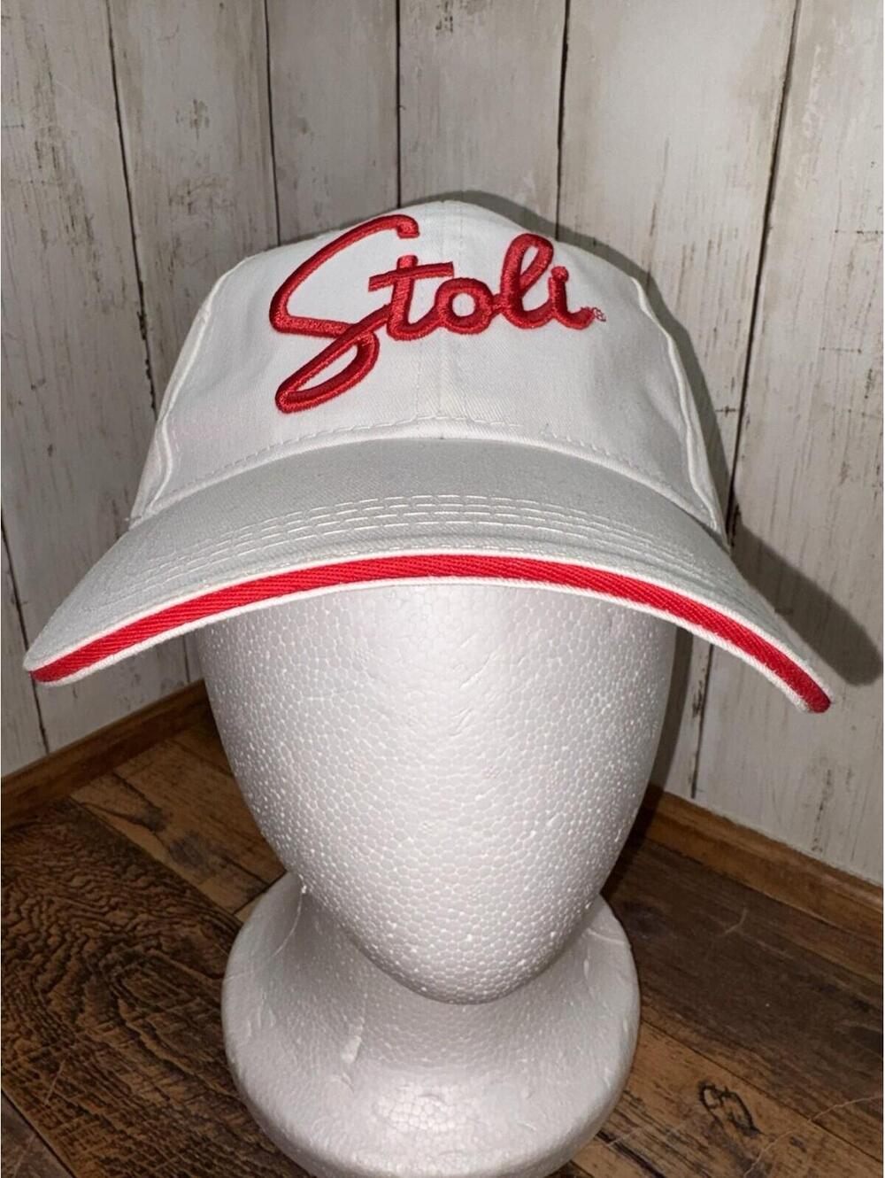 STOLI Vodka White Cap Hat Adjustable Strapback Red Accents Stolichnaya Script